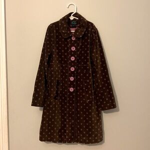 Mini Boden dress coat. Velvet w/ lilac polka dots. Very  good condition.